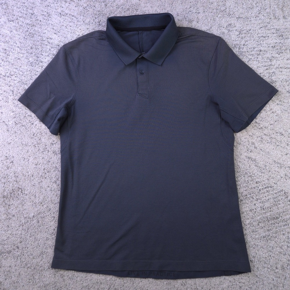 Lululemon Polo Shirt Mens Small Short Sleeve Stretch Collared Logo Charcoal Gray